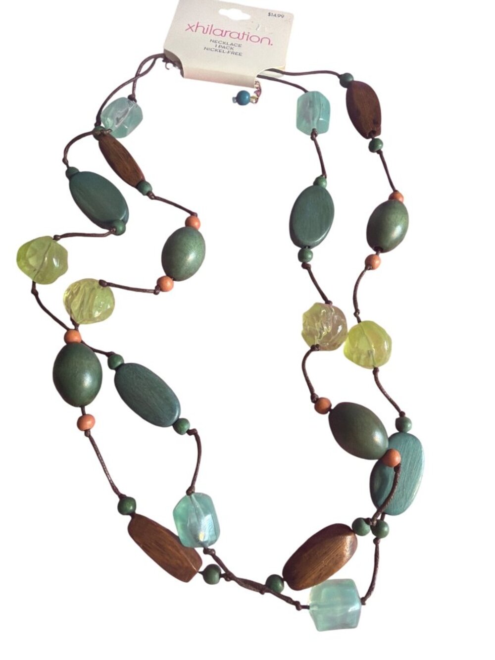 Vintage Xhilaration Double Strand Necklace Cord Acrylic Wood Beads Adj 29" NWT
